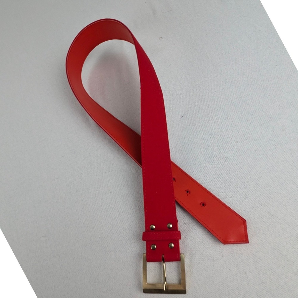 Vintage Style Red Fabric Waist Belt Gold Tone Buckle 30" Medium Width